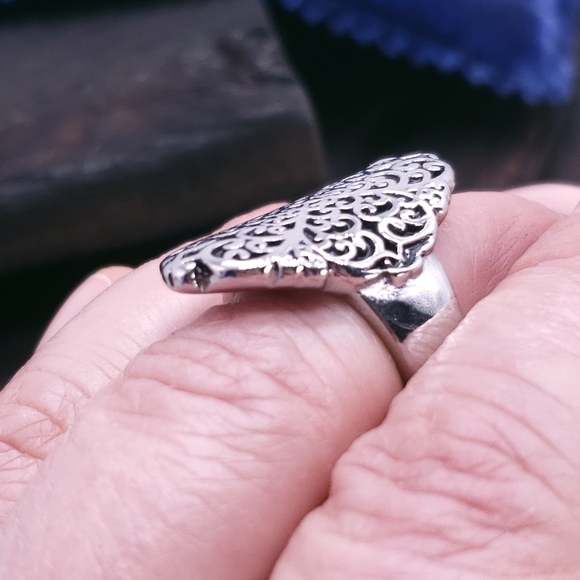 Stainless Filigree Cigar Band Knuckle Ring - Picture 6 of 9